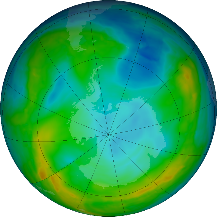 Antarctic ozone map for 30 June 2016
